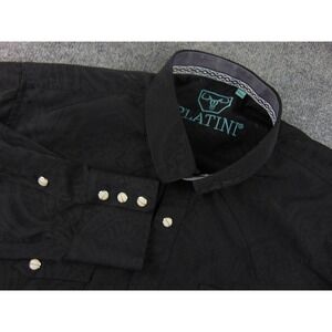 Platini Western Shirt Mens 2XL Black Paisley Pearl Snap Rockabilly Cowboy